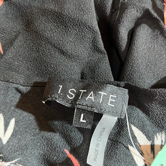 1. State Tabea Top Womens Large Black Floral Spaghetti Strap Ruffle Hem Boho NEW - Picture 5 of 9